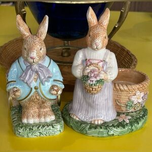 Vintage Avon Springtime Mr. & Mrs. Rabbit Tealight Holders